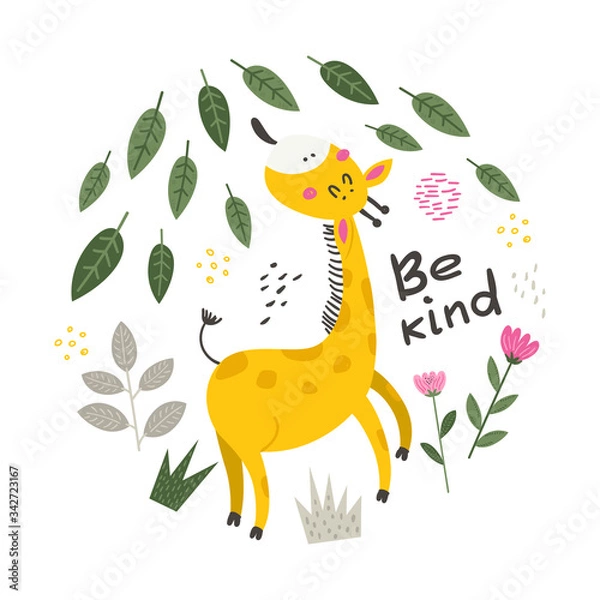 Fototapeta Vector poster with cute Giraffe.