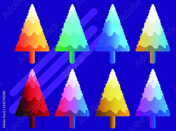 Obraz set of Christmas trees vector illustration flat style with gradient color 