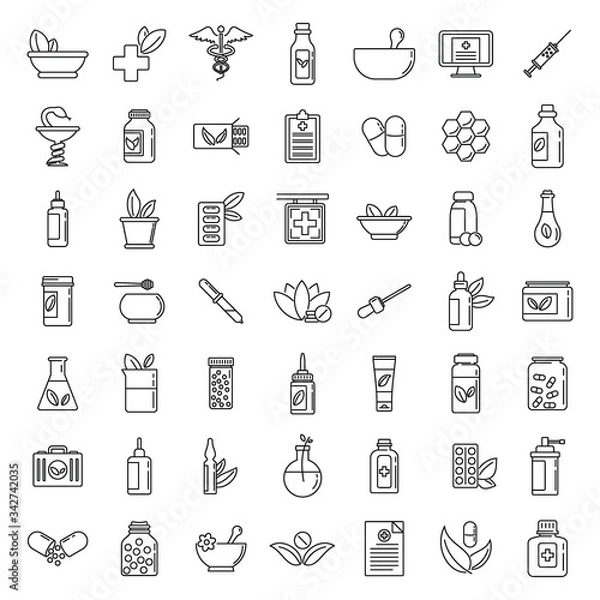 Fototapeta Homeopathy health icons set. Outline set of homeopathy health vector icons for web design isolated on white background