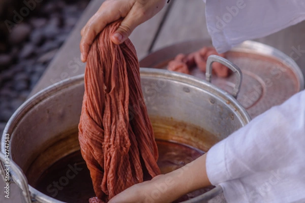 Obraz hand dyeing fabrics made from natural dyes