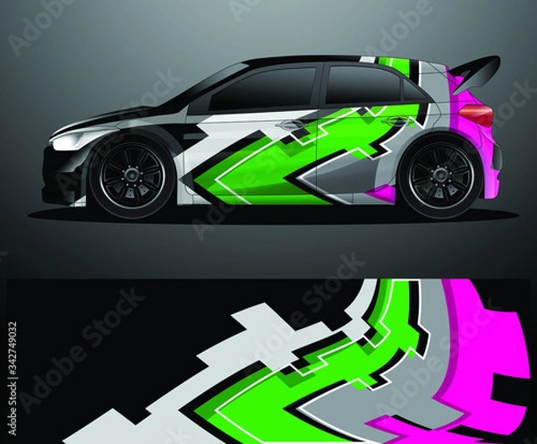 Fototapeta Rally car decal graphic wrap vector, abstract background