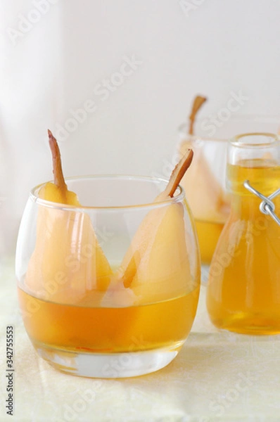 Fototapeta Pear with sirup in a jar