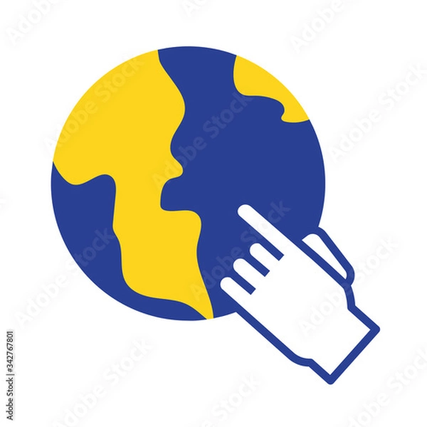 Fototapeta earth planet with hand cursor flat style
