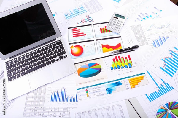 Obraz Graphs, charts, business table.