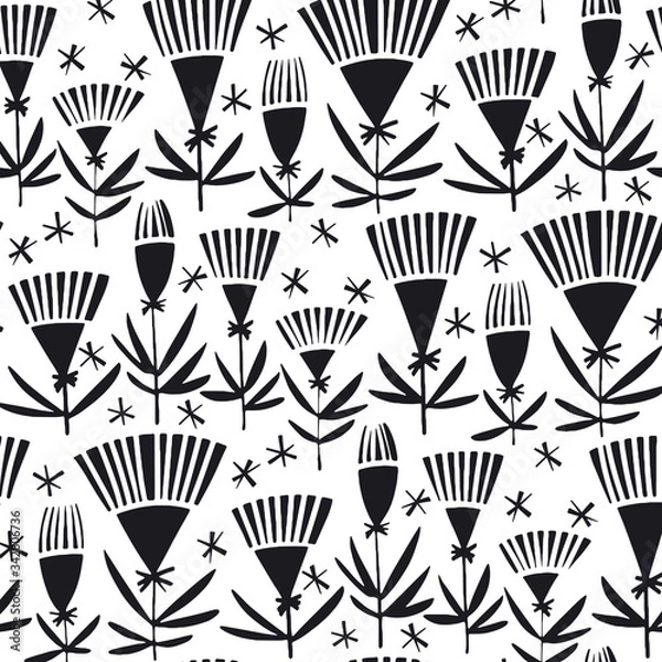 Fototapeta Elegant abstract flower silhouette pattern