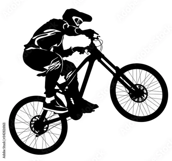Obraz Silhouette of a cyclist riding a mountain bike