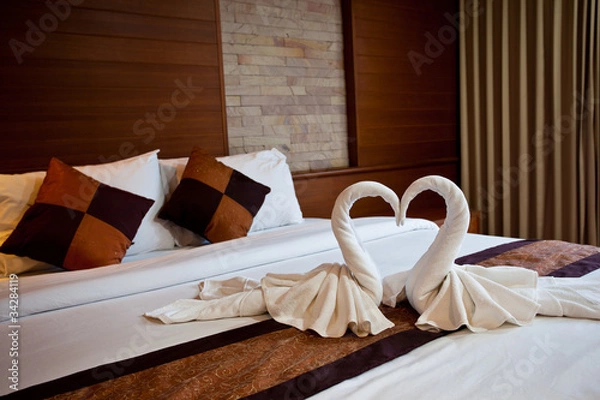 Obraz swans made from towels .