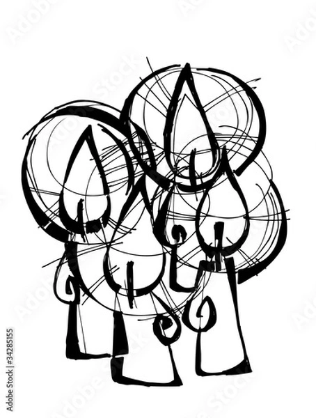 Obraz four Advent candles, illustration - coloring book
