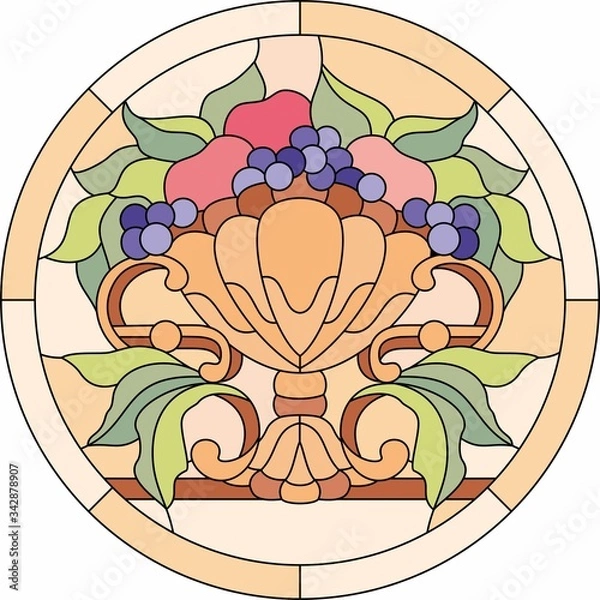 Fototapeta the stained glass window vase with fruit
