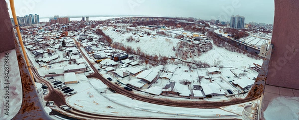 Obraz top view on buildings, winter 
