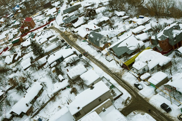 Obraz top view on buildings, winter 