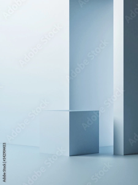 Fototapeta Mock up studio light for product presentation, blue background, 3d render, 3d illustration