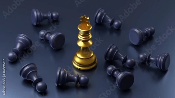 Fototapeta Golden chess business concept, leader & success, Leader out standing. 3D rendering