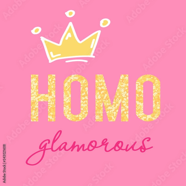 Fototapeta cute glamorous print for kids t shirt or decorations with lettering elements and sparkling crown on pink background, editable vector illustration