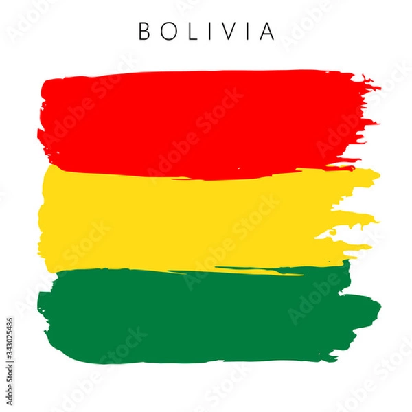 Fototapeta Flag of Bolivia. Vector illustration on white background. National flag with three colors: red, yellow and green. Beautiful brush strokes. Abstract concept. Elements for design. Painted texture.