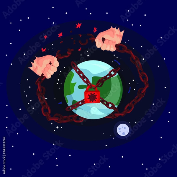 Fototapeta Vector illustration of planet earth chained by coronavirus