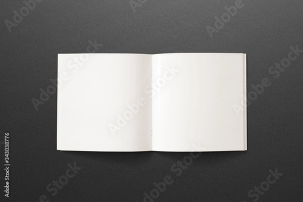 Fototapeta Square Magazine with black opened pages on dark textured background. 3d illustration.