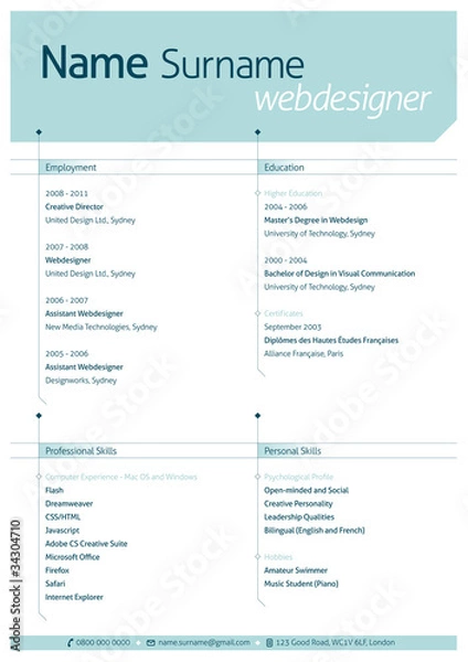 Obraz Resume Template (http://www.fontsquirrel.com/fonts/aller)