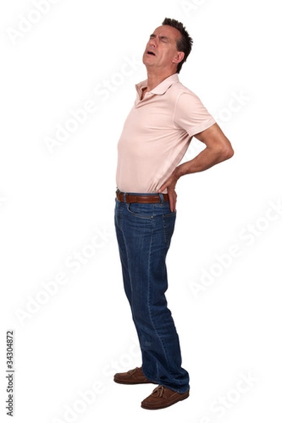 Fototapeta Full Length Portrait of Middle Age Man with Back Pain