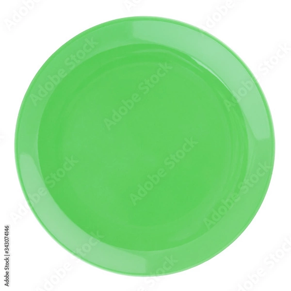 Fototapeta Overhead view of green empty plate isolated on white