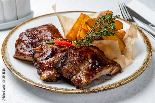 Obraz Barbecue pork ribs on white table