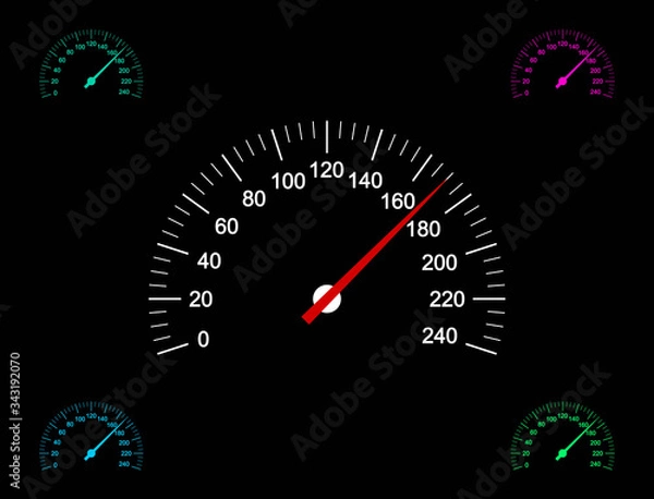 Obraz Vector illustration of car speedometer icons on dark background.