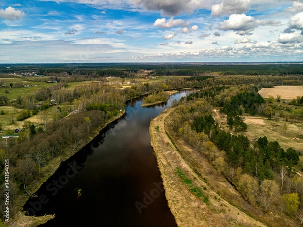 Obraz Gauja river during a calm spring day aerial view 