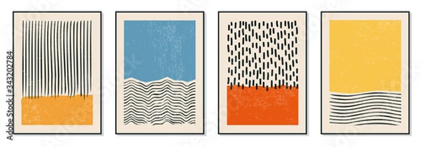 Obraz Zestaw plakatów z geometrycznym wzorem z lat 20., szablon wektorowy z elementami prymitywnych kształtów