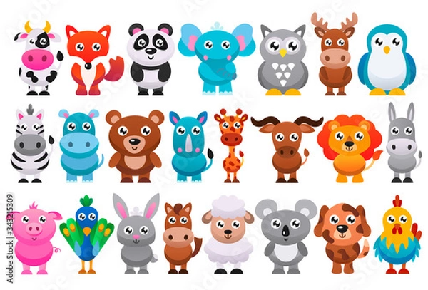 Fototapeta Collection of cute cartoon animals. Vector illustration.
