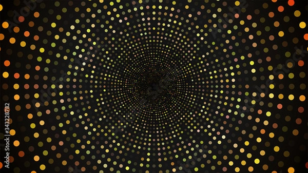 Fototapeta Golden dots tunnel. Abstract dark background. 