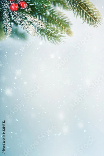 Fototapeta Christmas background with branch and ornaments