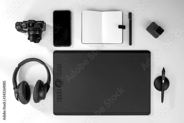 Obraz Top view designer desk office