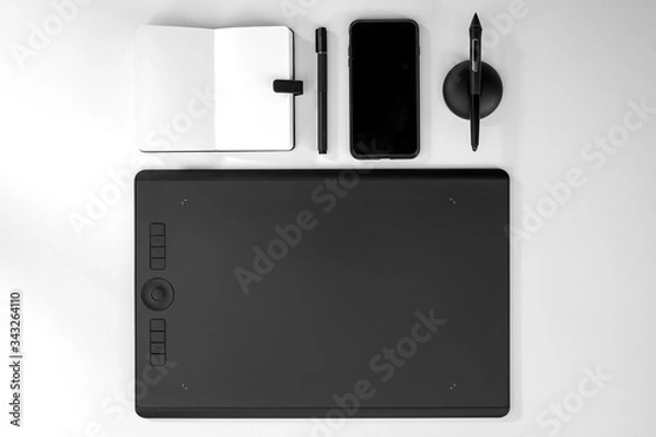 Obraz Top view designer desk office