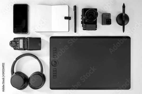 Fototapeta Top view designer desk office