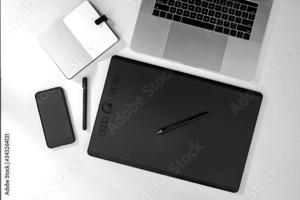 Obraz Top view designer desk office