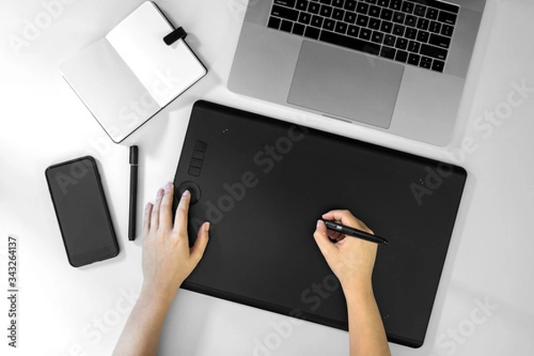 Obraz Top view designer desk office