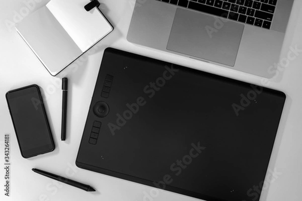 Obraz Top view designer desk office