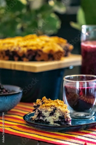 Obraz Homemade rustic blueberry buckle cake
