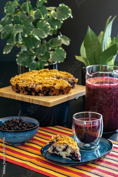 Obraz Homemade rustic blueberry buckle cake
