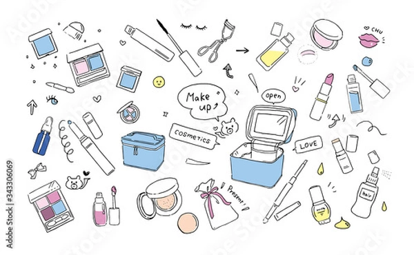 Obraz かわいいメイクアップツールのイラストセット