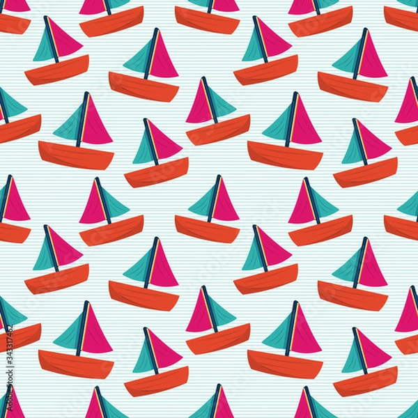 Fototapeta sailboat seamless pattern vector illustration 