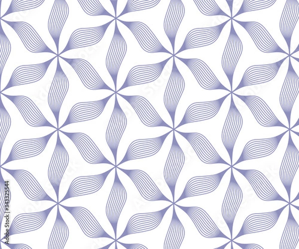 Fototapeta Linear vector pattern, repeating petals, violet line 