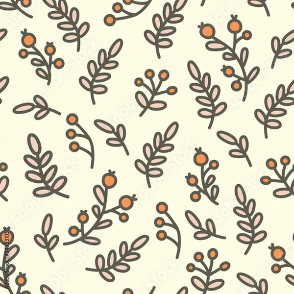 Obraz Cute vector endless pattern of christmas branches with berries. New year, holiday, christmas, winter vacation. Nice illustration for the design of wrapping paper, pillows and other products.