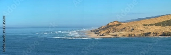 Obraz Panorama of sand dunes and waves, New Zealand