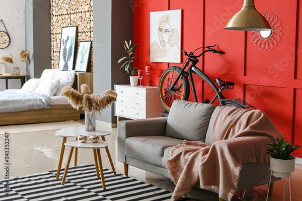Fototapeta Interior of modern room with bicycle