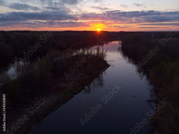 Obraz Epic sunrise over the river Gauja during late spring