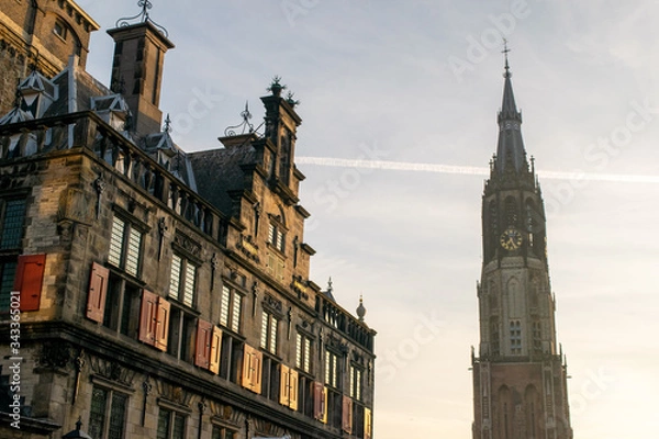 Fototapeta The municipality building of Delft in the morning.