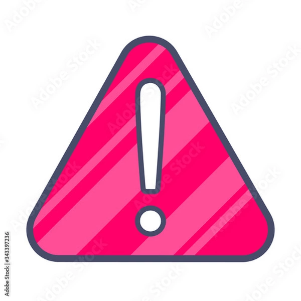 Obraz Attention caution danger. Exclamination mark in the red triangle sign symbol or sticker element isolated on white background vector illustration.
