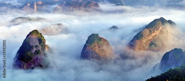 Fototapeta Panoramic Landscape of stone mountains and clouds, China