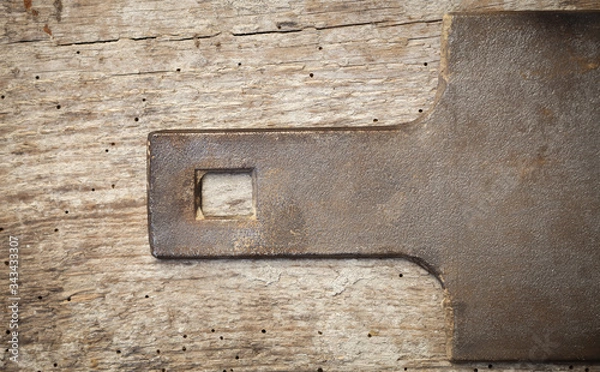 Fototapeta blank cast iron sheet, blank signboard isolated on white, blank grunge banner, clipping path.